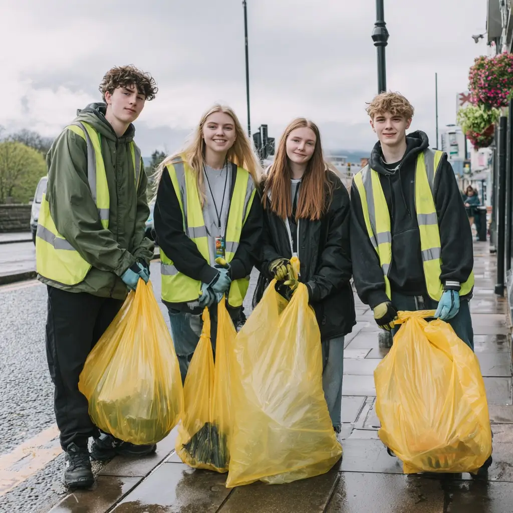 Youth taking part in cleanup and habitat restoration work